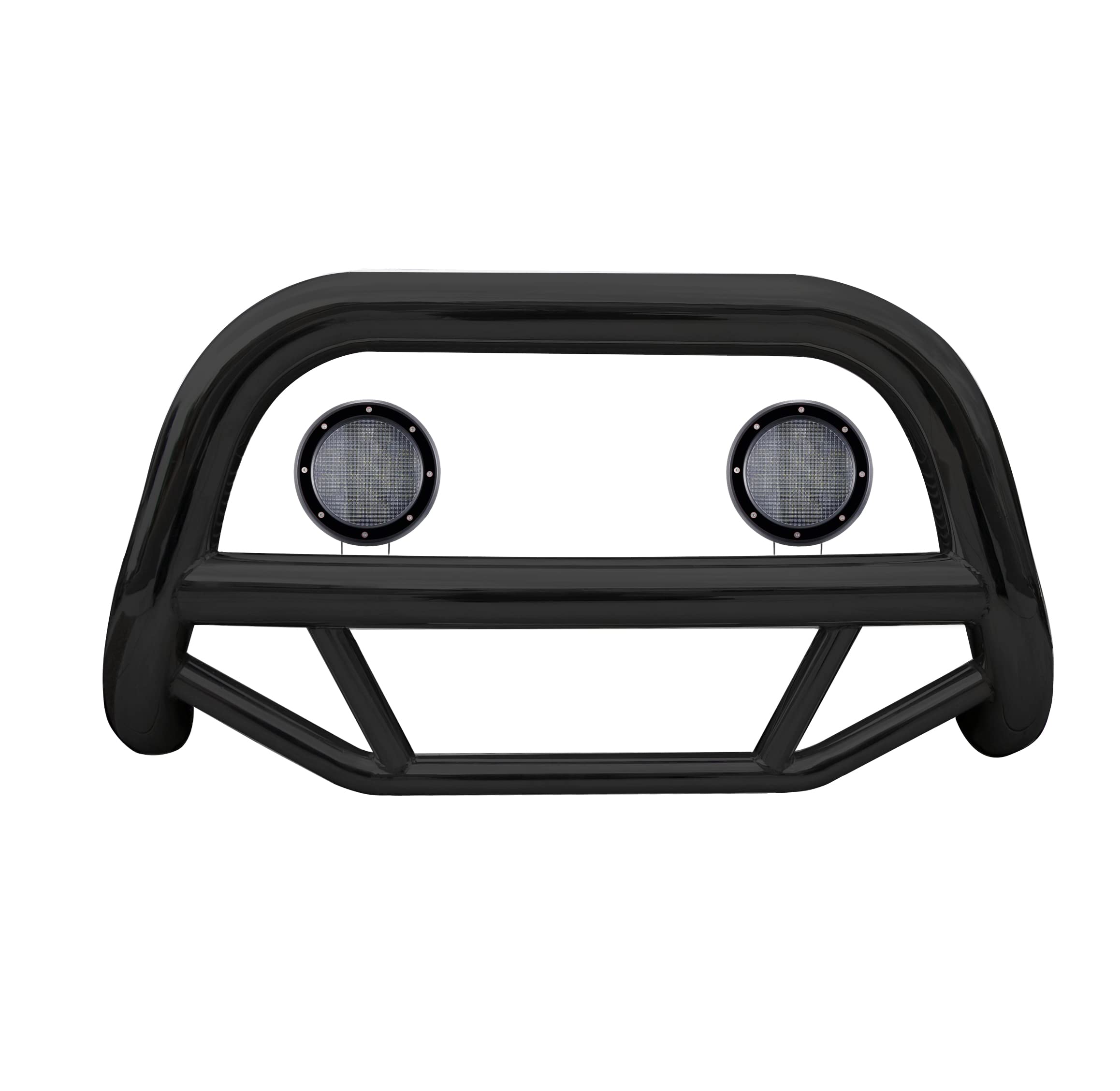 Max Black Horse Bull Bar Incl. Pair of 5.3" Dia.LED Lights w/Black Trim Rings No Skid Plate Compatible with 2001-2005 Toyota RAV4-MBB-TOB4501-PLFR
