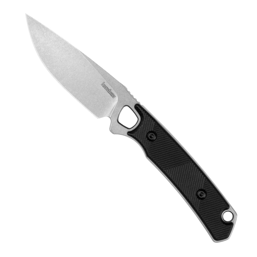 Kershaw Fixed Blade Knife Steppe, Black and Gray Design, 3.55 Inch Steel Drop Point Blade, Full Tang Design, EDC, Nylon Sheath and Belt Clip, Everyday Carry Knife for Men and Women