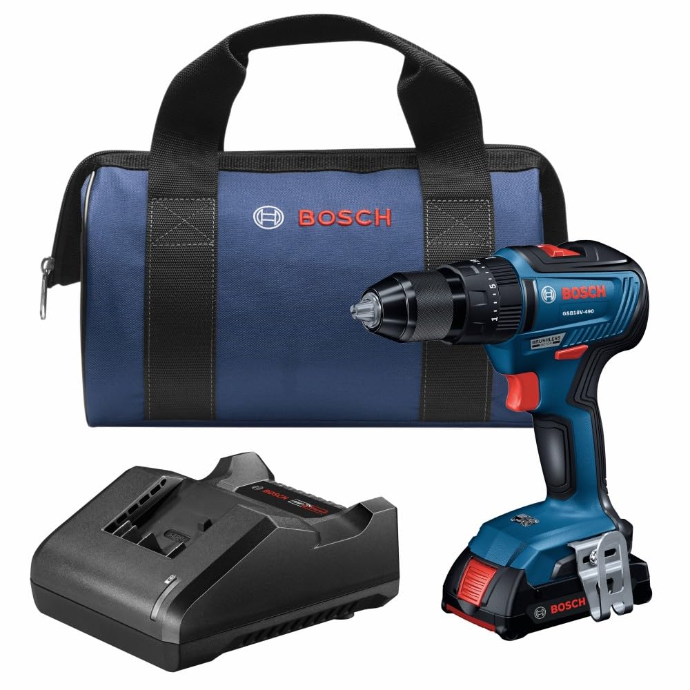 GSB18V-490B12 Bosch 18V EC Brushless 1/2 In. Hammer Drill/Driver Kit with (1) 2 Ah Standard Power Battery