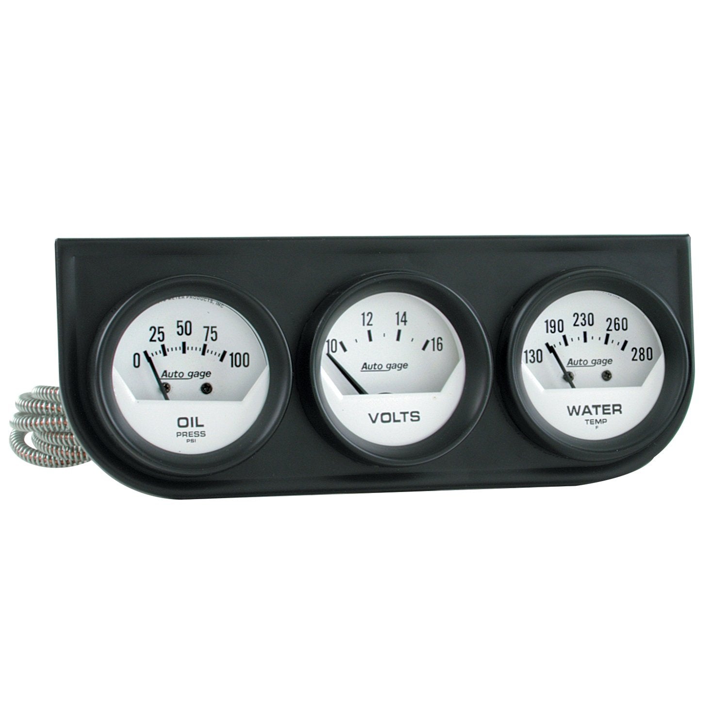 AUTO METER Autogage 2324 White Console Oil/Volt/Water Gauge with Black Steel, 2.3125 in.