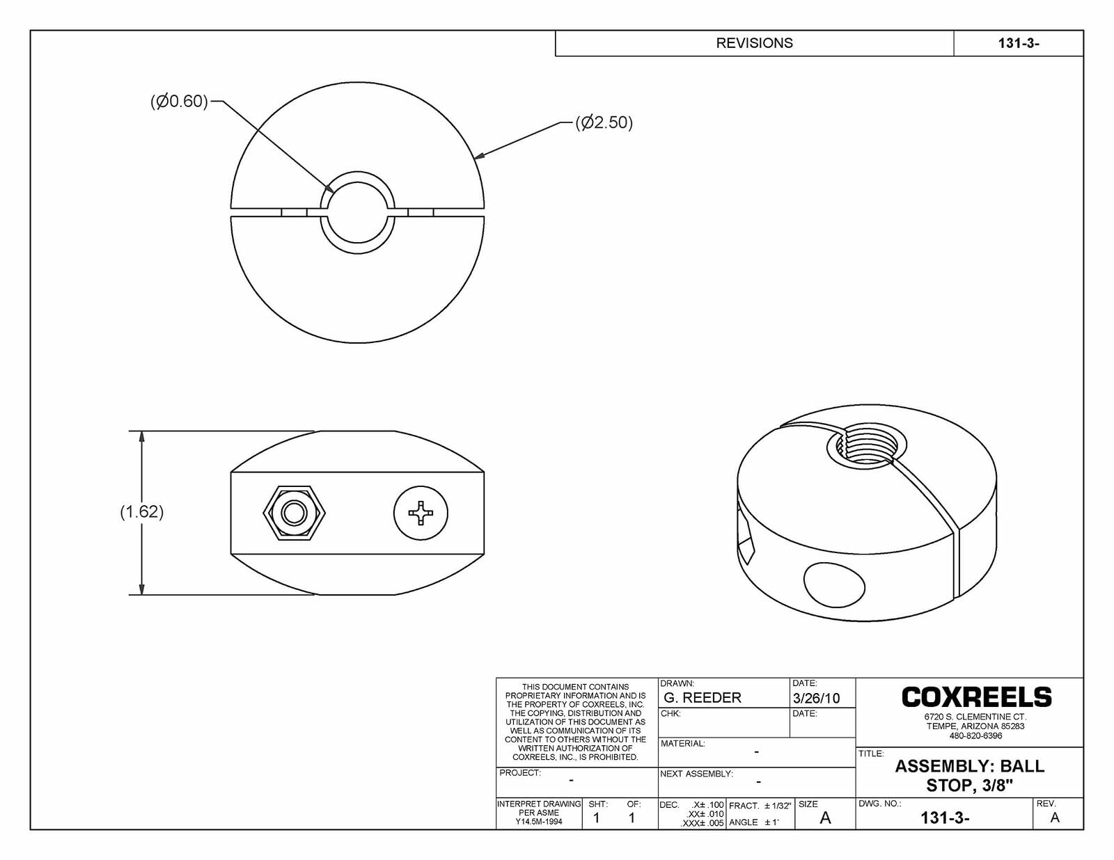 Coxreels Hose Ball Stop 131-3 for Spring Driven Reel, 3/8 ID x 21/32 OD, 2-1/2 Diameter by Coxreels
