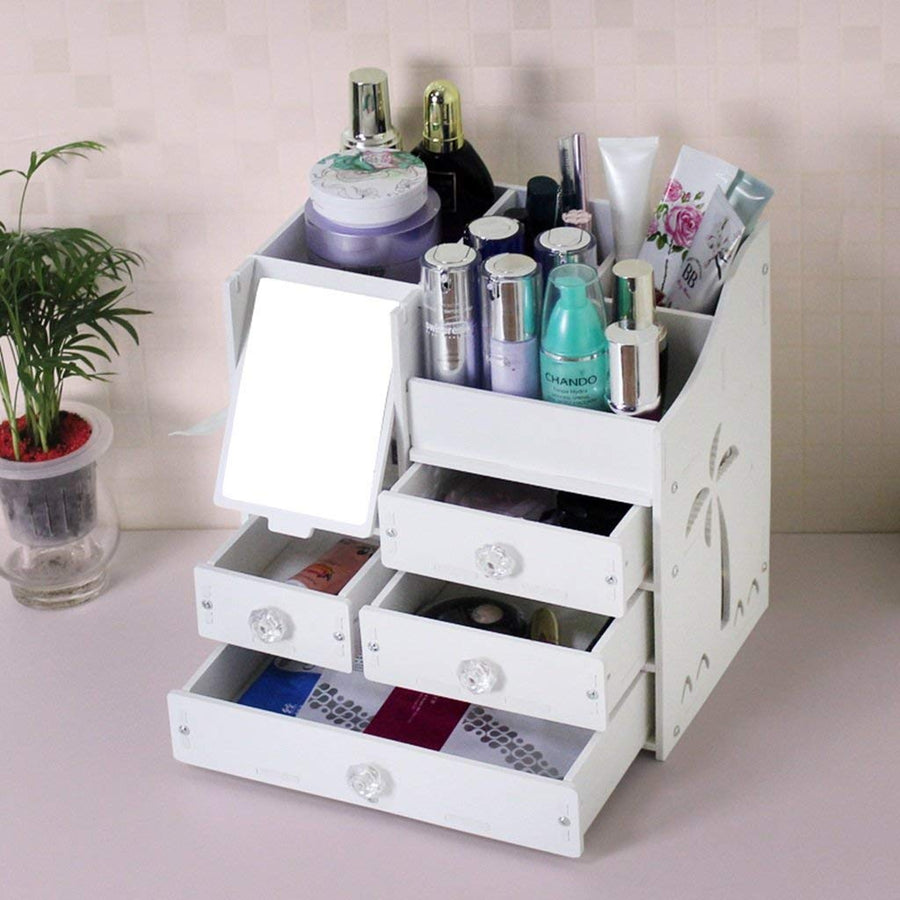 BTBT Cosmetic Storage Box Desktop With Mirror Oversized Korean Drawer Dresser Skin Care Shelf Bathroom Shelf (color : White)