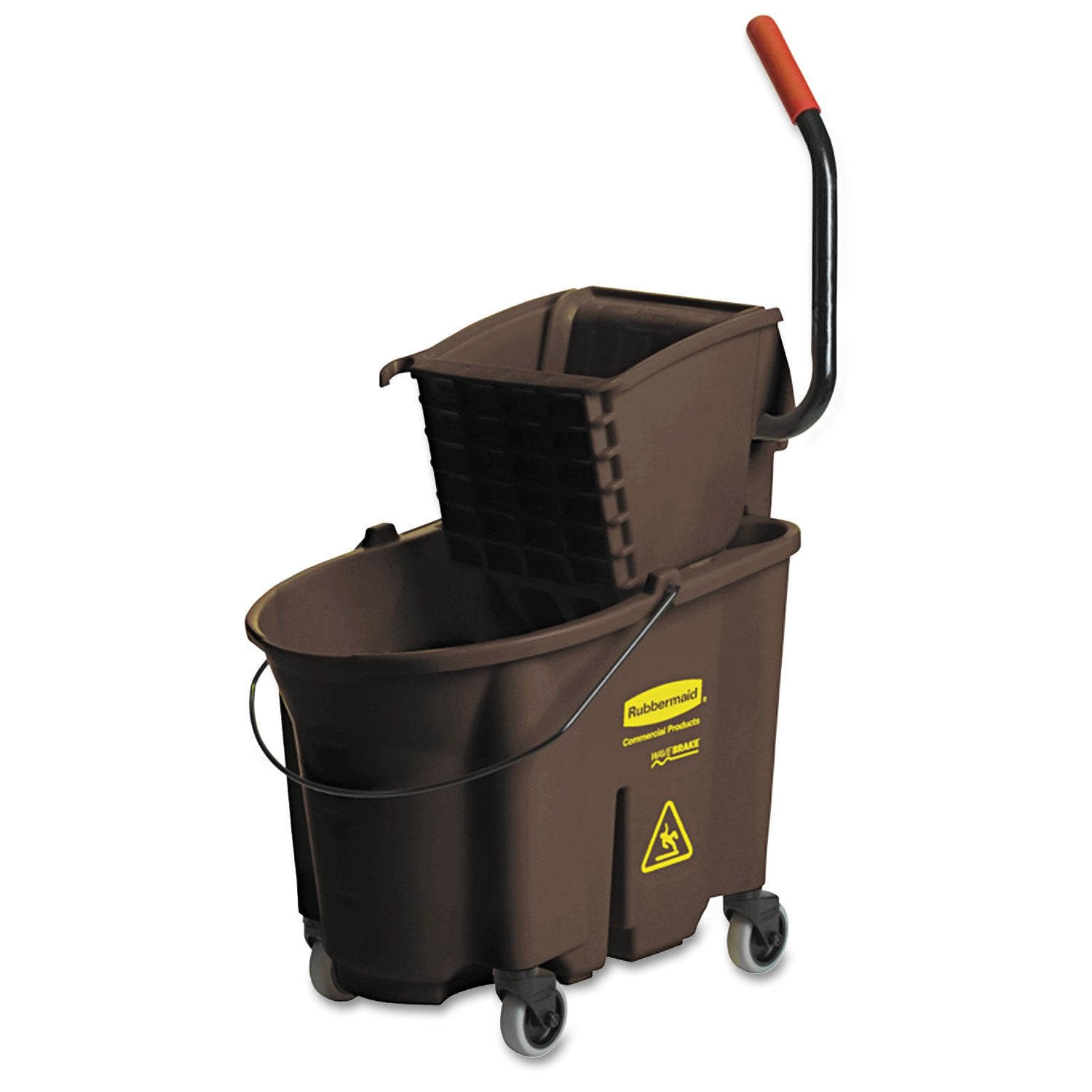 Rubbermaid Commercial Products 35 QT WaveBrake Side-Press Mop Bucket and Wringer Combo on Wheels Brown for Heavy-Duty Floor Cleaning