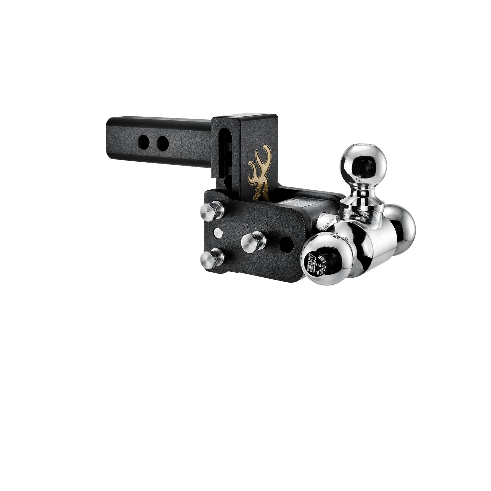Browning Logo B&W Trailer Hitches Tow & Stow Adjustable Trailer Hitch Ball Mount - Fits 2" Receiver, Tri-Ball (1-7/8" x 2" x 2-5/16"), 3" Drop, 10,000 GTW - TS10047BB