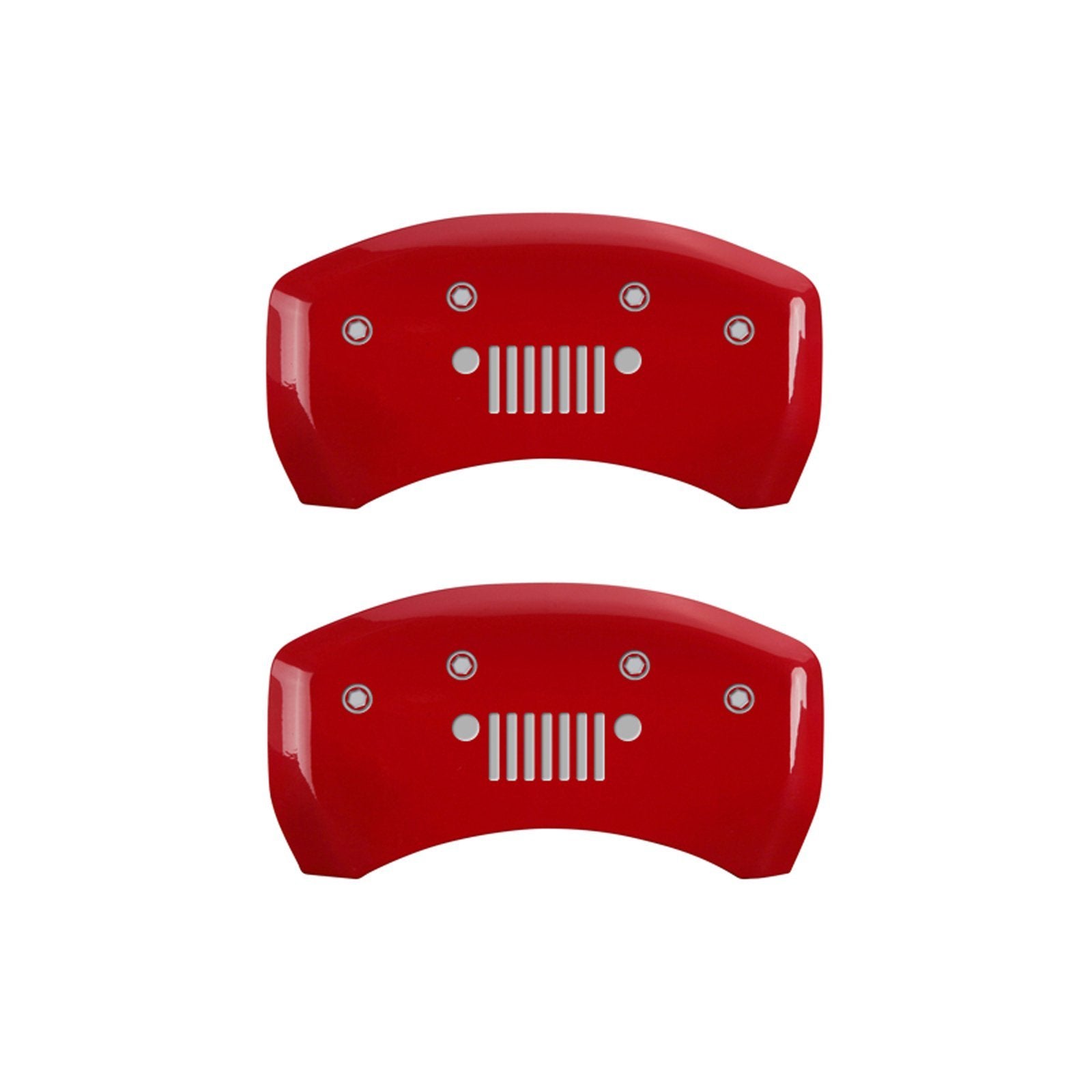 MGP Caliper Covers Front and Rear 42013SJPLRD Red Powder Coat Finish, Set of 4 (JEEP JEEP Grill logo Silver Characters, Engraved)