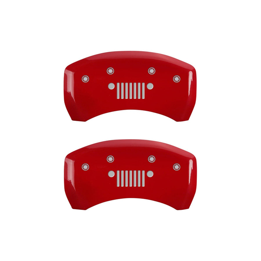 MGP Caliper Covers Front and Rear 42013SJPLRD Red Powder Coat Finish, Set of 4 (JEEP JEEP Grill logo Silver Characters, Engraved)
