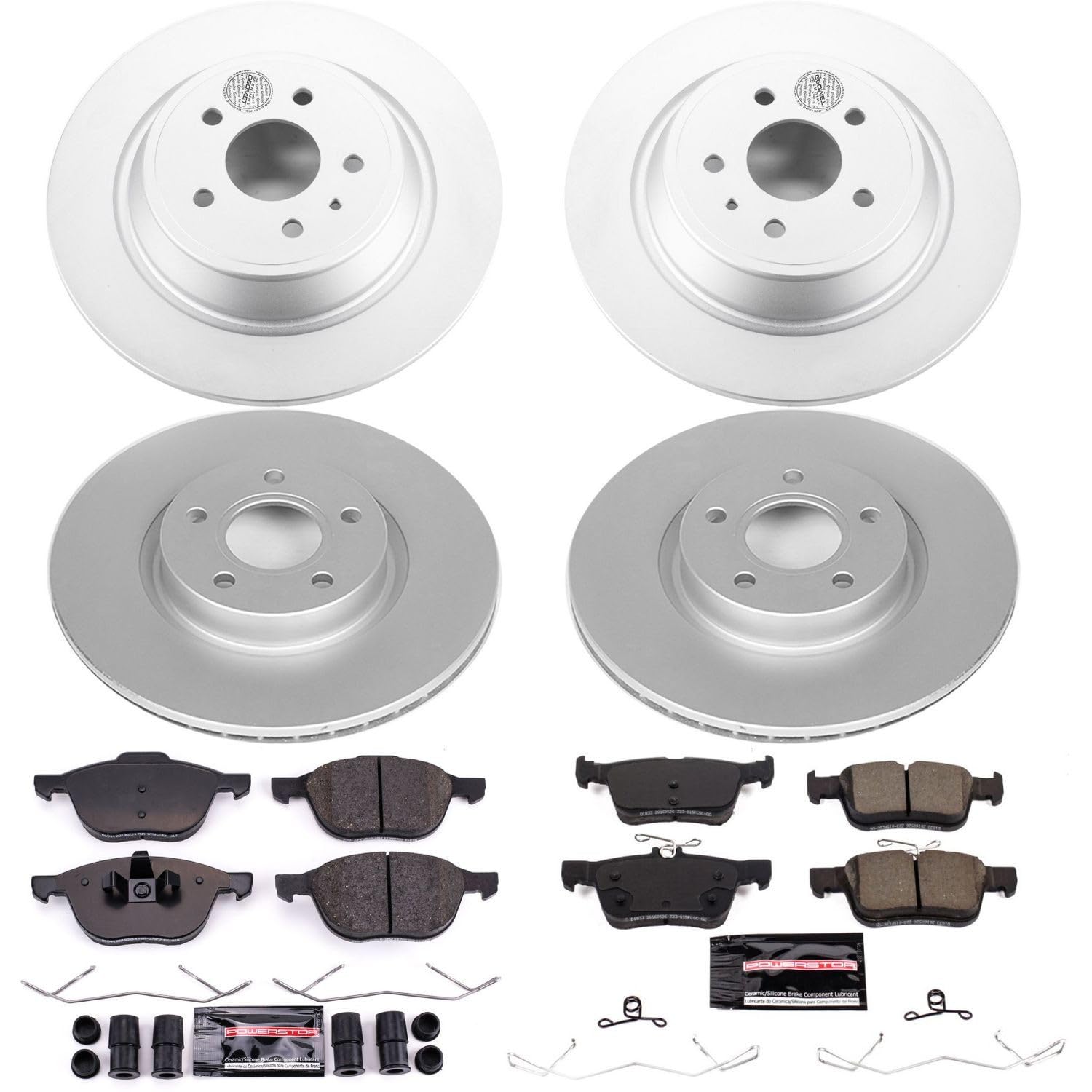 Power Stop Coated Brake Rotor CRK7571 and Ceramic Brake Pads- Front & Rear For Ford Escape 2017-2019 [Model Specific]