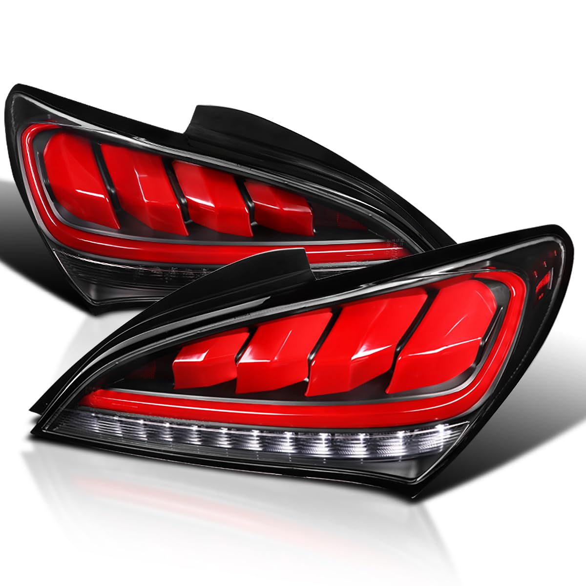 Black Tail Lights w/Red LED Sequential Turn Signal SPEC-D TUNING Compatible with 2010-2016 Hyundai Genesis 2Dr Coupe, Left + Right Pair Assembly