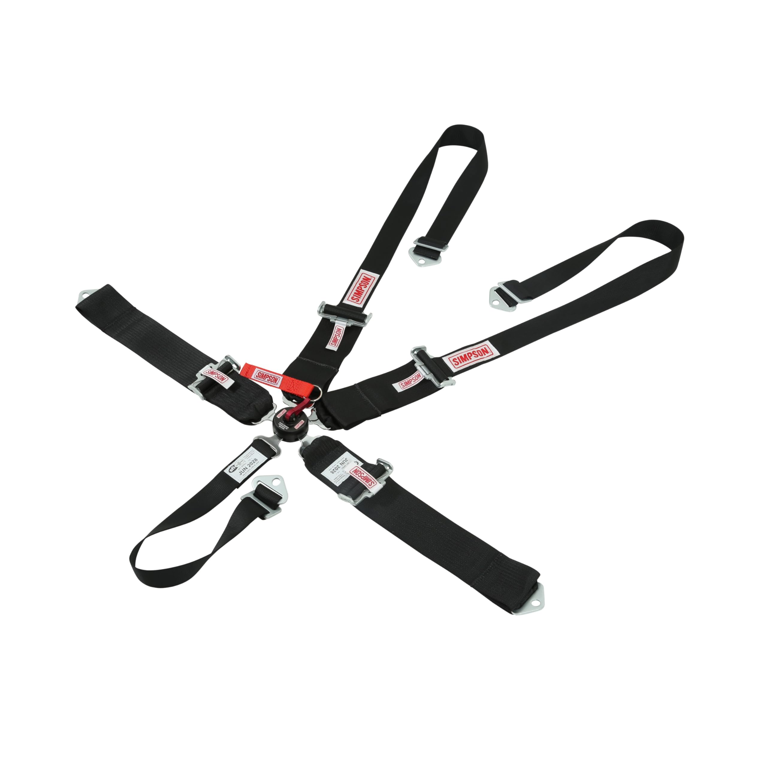 SIMPSON SAFETY Harness 29110BKH - 5 Point - Camlock - SFI 16.1-55 in Length - Pull Down Adjust - Bolt-On/Wrap Around - Individual Harness - Black - Kit