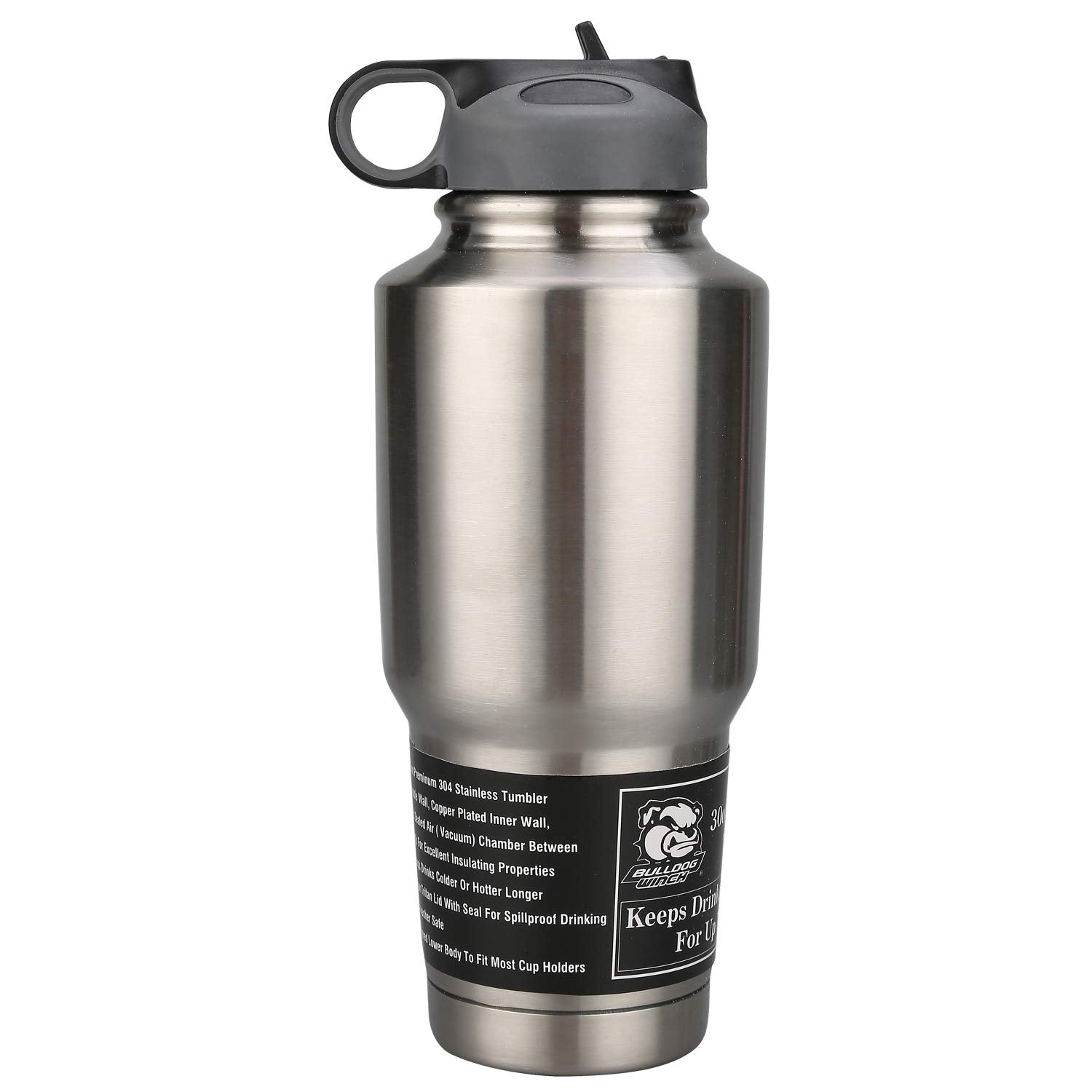 304 Stainless Bulldog Winch 80052-30oz Tumbler Double Wall W/Screw On Flip Up Straw Lid
