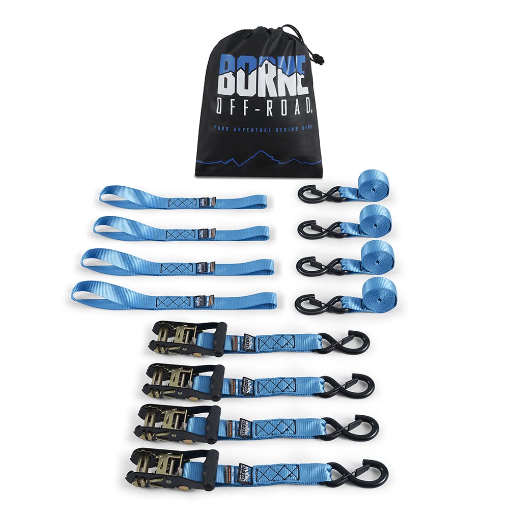 Heavy-Duty Borne Off-Road Ratchet Tie-Down Kit (4-Pack), Blue