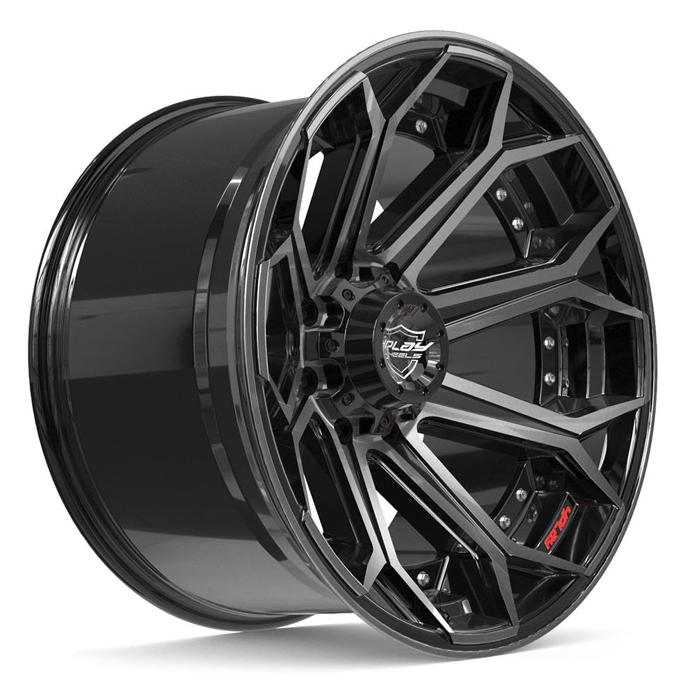 4PLAY 22 Inch Wheels Rim 4P80R Fits 8x180 22x12 Gloss Black Brushed with Tinted Clear (1)