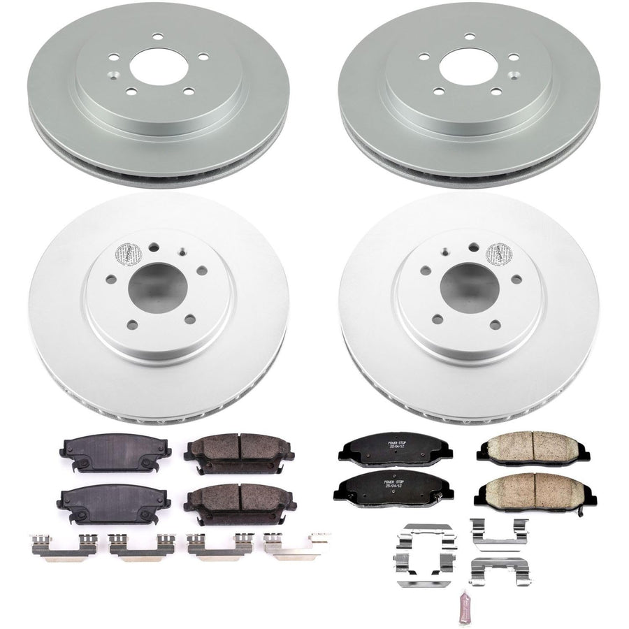 Power Stop CRK5540 Brake Rotor Coated and Ceramic Brake Pads- Front & Rear For Cadillac STS 2009-2011 [Model Specific]