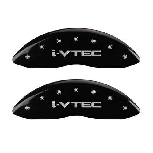 MGP Caliper Covers Front and Rear 39013SIVTBK Black Powder Coat Finish, Set of 4 (i-Vtec Silver Characters, Engraved)