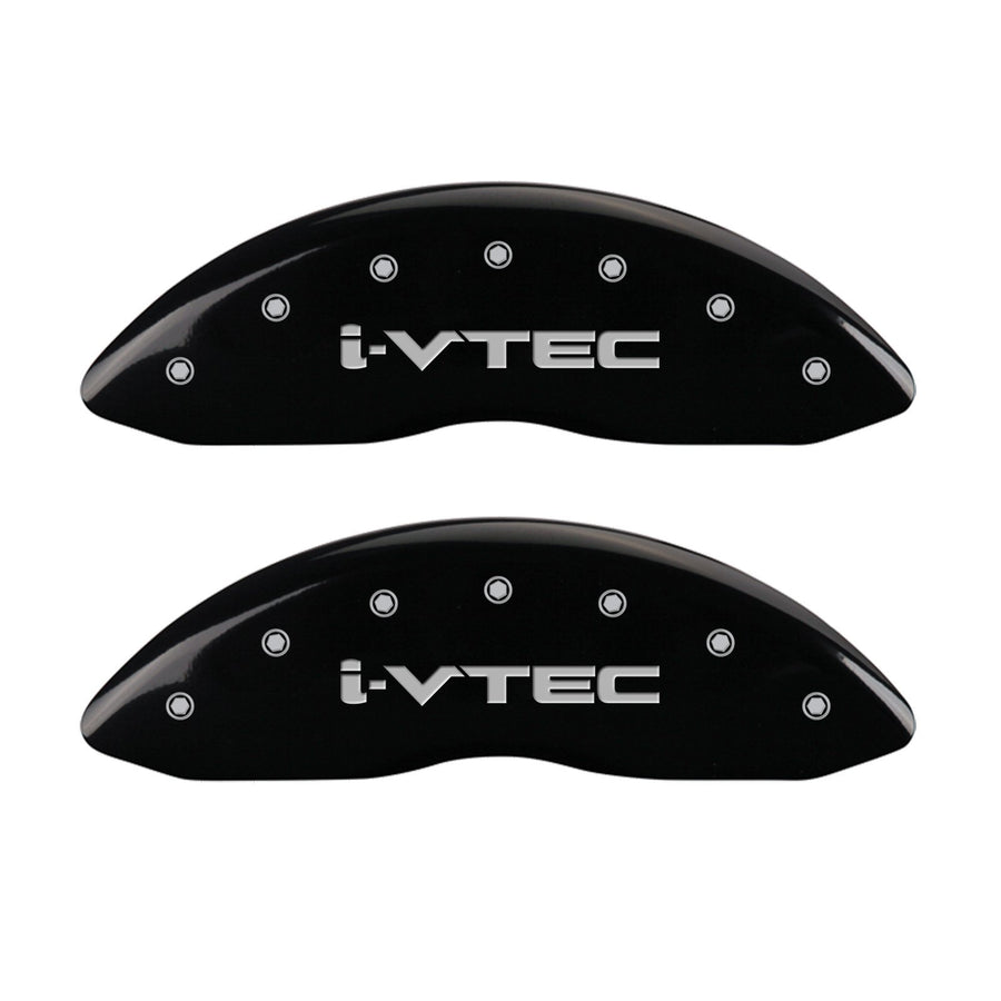 MGP Caliper Covers Front and Rear 20219SIVTBK Black Powder Coat Finish, Set of 4 (i-Vtec Silver Characters, Engraved)
