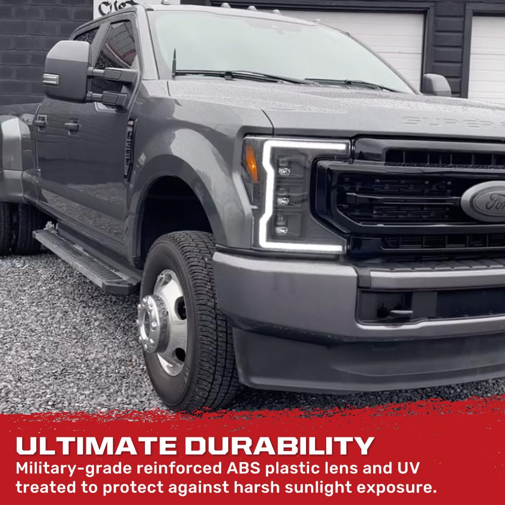 RECON - Full LED Projector Headlights Fits 2017-2019 Super Duty (F250 F350 F450) OLED DRL & Scanning Switchback LED Turn Signals (Replaces OEM Halogen Style Headlights) - Smoked Lens