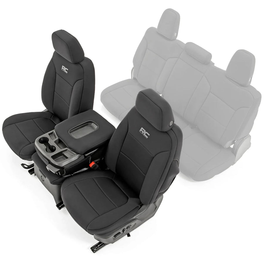 Rough Country Front Seat Covers Neoprene for Chevy Silverado & GMC Sierra 1500 (2019-2026) - Waterproof & UV Resistant, Foam Padded, Front Row Cover Set