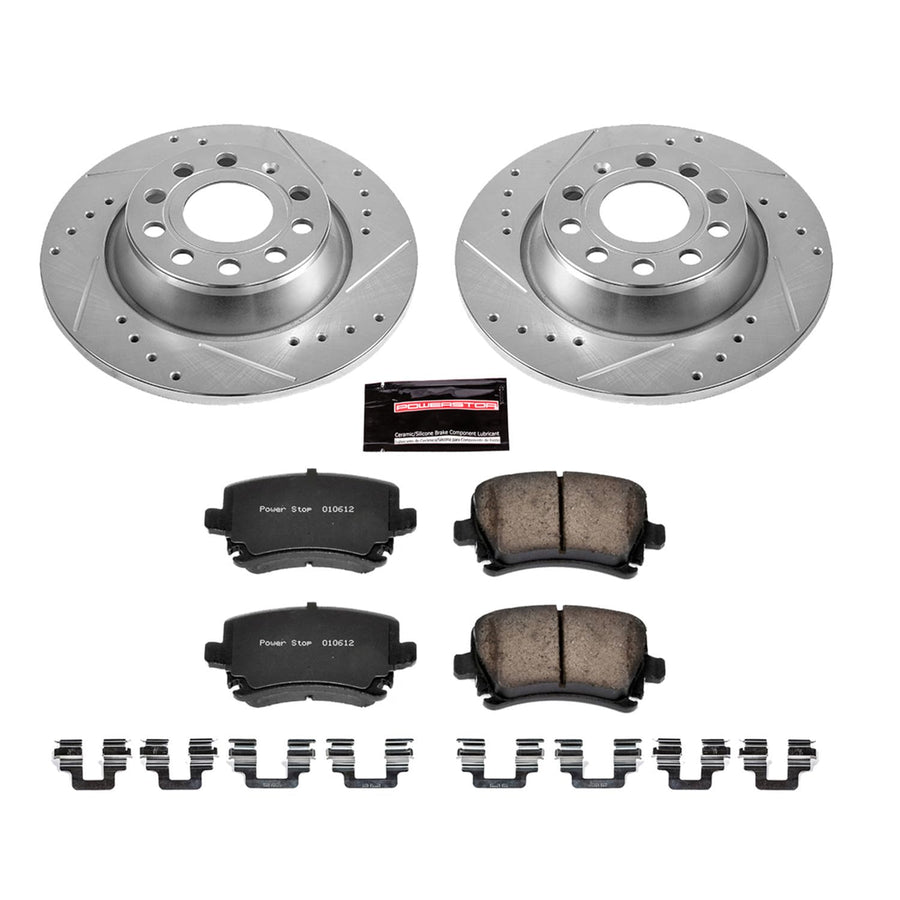 Power Stop K5662 Z23 Carbon Fiber Brake Pads with Drilled & Slotted Brake Rotors Kit Rear