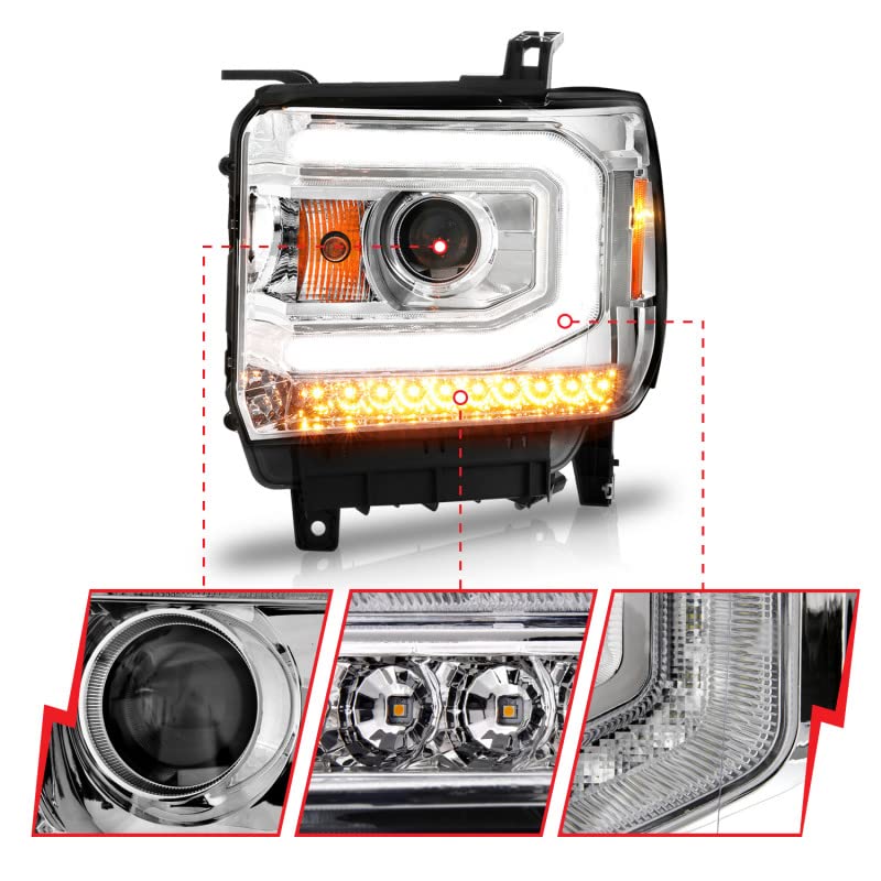 ANZO USA 2014-2015 Gmc Sierra 1500 Projector Headlights w/Light Bar Chrome Housing (Halogen Type)