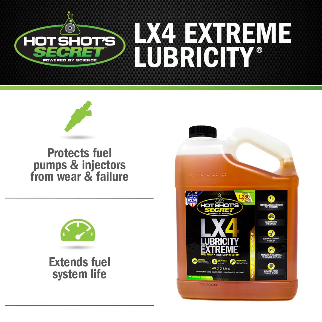 Hot Shot's Secret LX4 Extreme Lubricity 1 Gallon, Fuel Treatment for All Engines, Gasoline & Diesel Additive, Fuel Additive Increases Lubricity, Protects & Extends Fuel System Life