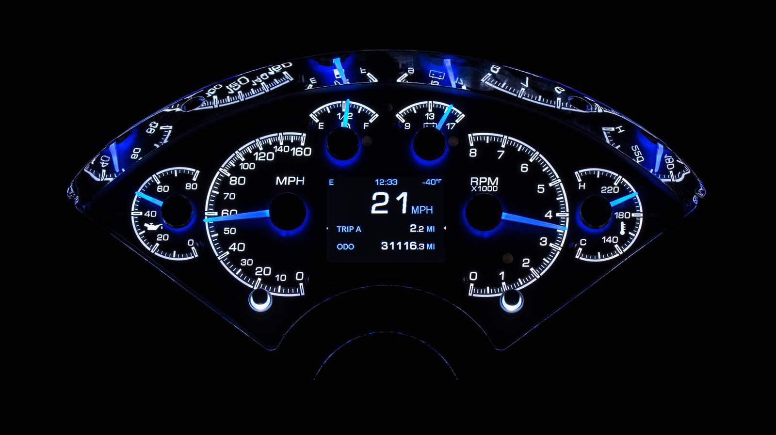 Dakota Digital 55-56 Chevy Customizable Gauge Kit Silver Alloy HDX-55C-S