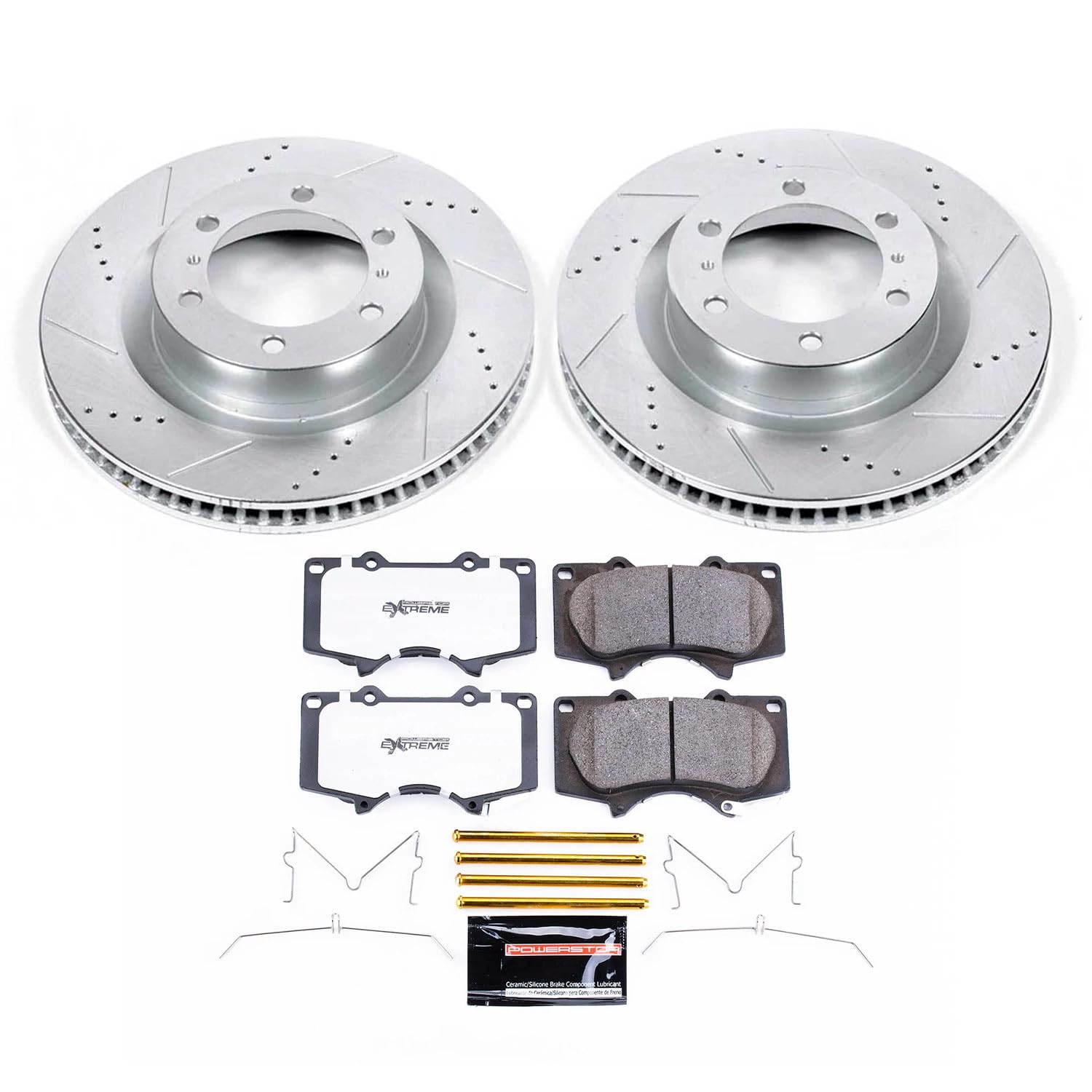 Brake Kit Power Stop For 2010-2022 Lexus GX460 Toyota 4Runner - Front Z36 Truck & Tow Brake Kit with Carbon Fiber Ceramic Brake Pads and Drilled and Slotted Brake Rotors Replacement, K5873-36