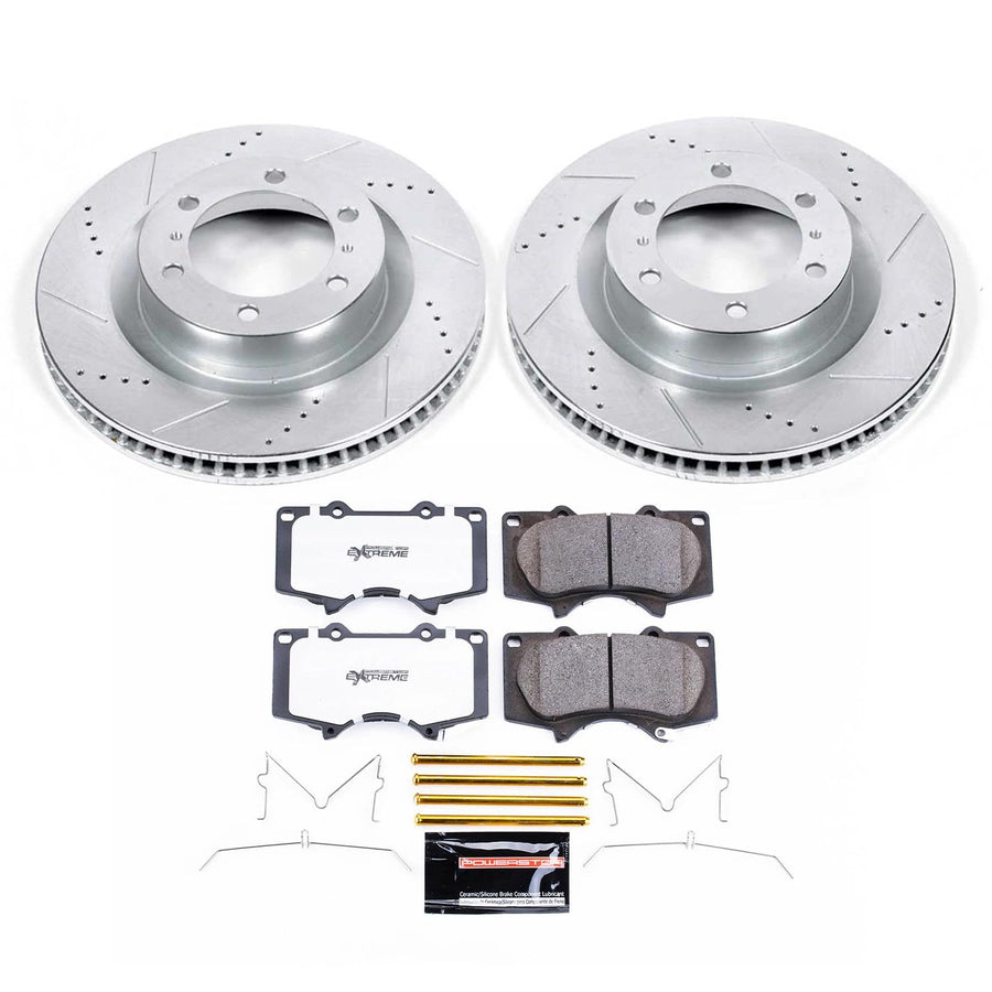 Brake Kit Power Stop For 2010-2022 Lexus GX460 Toyota 4Runner - Front Z36 Truck & Tow Brake Kit with Carbon Fiber Ceramic Brake Pads and Drilled and Slotted Brake Rotors Replacement, K5873-36
