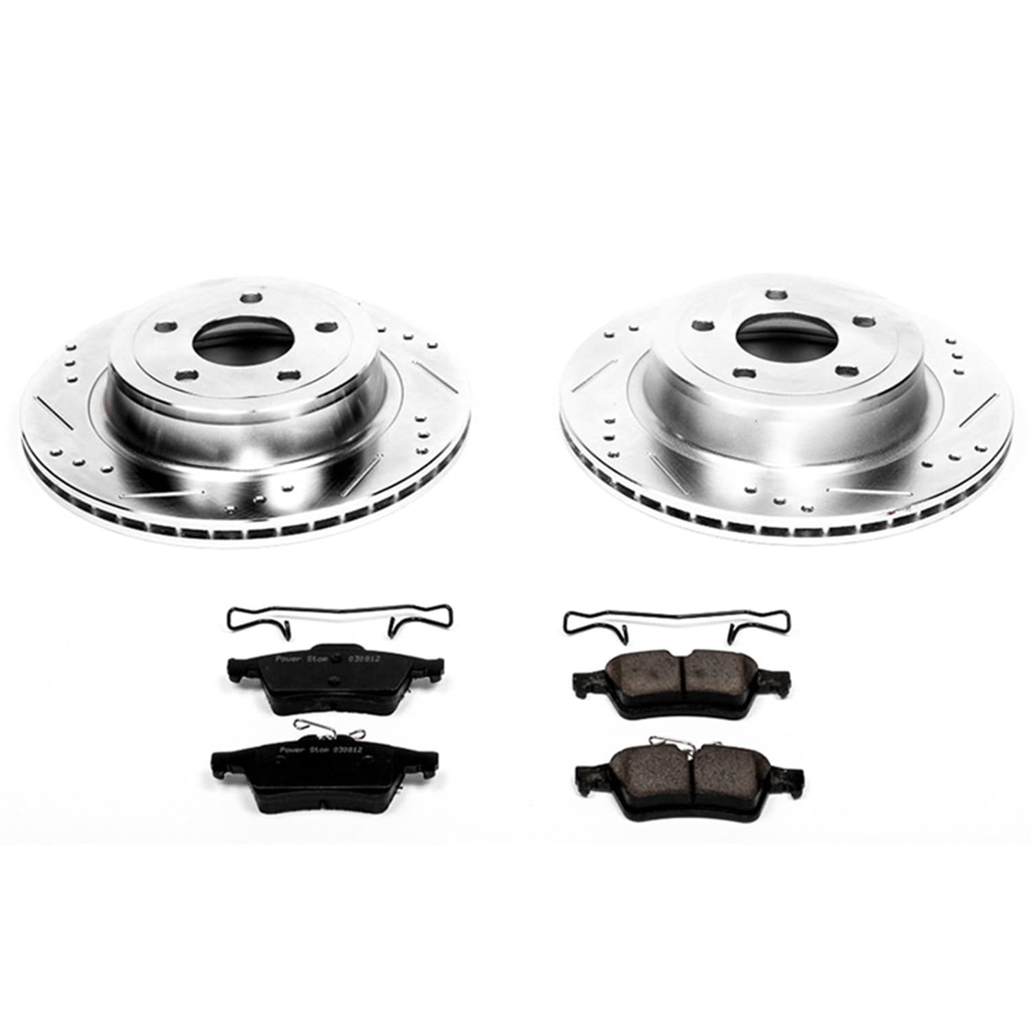 Power Stop K5535 Rear Brake Pads Z23 Carbon Fiber with Drilled & Slotted Brake Rotors Kit For Chevrolet Cobalt 2008-2010 [Model Specific]