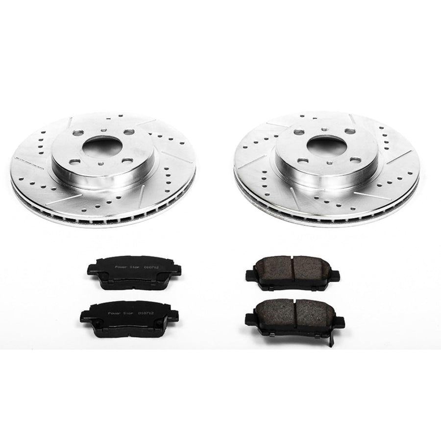 Power Stop Z23 Front K821 Brake Pads with Drilled & Slotted Brake Rotors Kit For Toyota Echo 2001-2005, Toyota MR2 Spyder 2000-2005 [Model Specific]