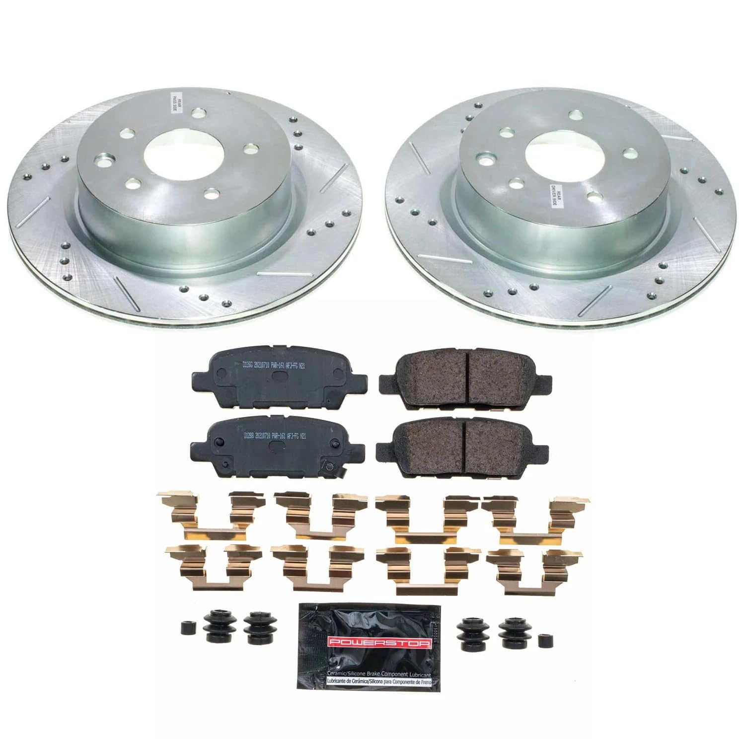 POWERSTOP Z23 Carbon-Fiber Ceramic Brake Pads and Drilled and Slotted Rotors Brake Kit For INFINITI EX35 2008-2009, INFINITI M35 2010, INFINITI M45 2010, Nissan 370Z 2009 [Vehicle Specific]