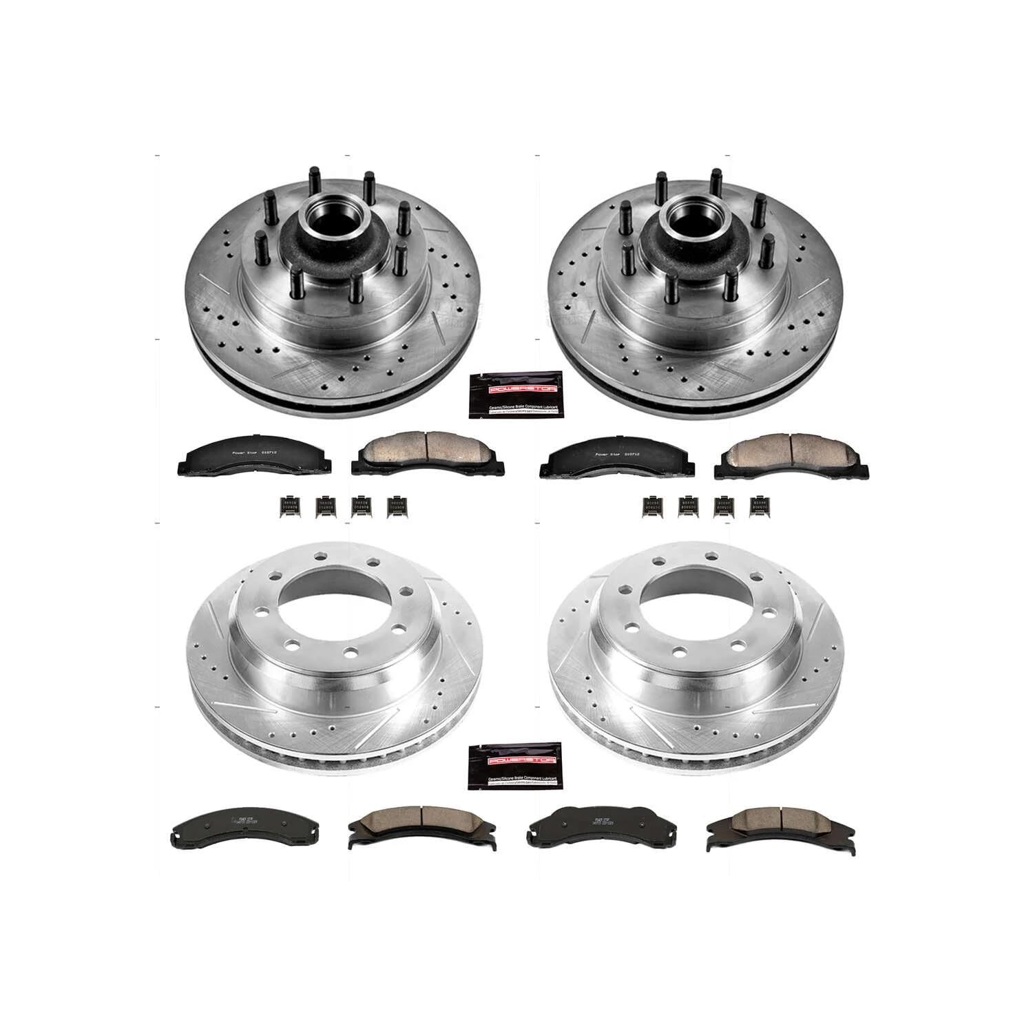 Power Stop K4131 Z23 Carbon Fiber Brake Pads Front and Rear with Drilled & Slotted Brake Rotors Kit For E-150, E-250, E-350 Super Duty, E-350 Super Duty, E-450 Super Duty [Model Specific]