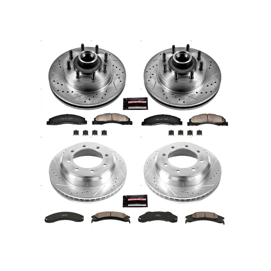 Power Stop K4131 Z23 Carbon Fiber Brake Pads Front and Rear with Drilled & Slotted Brake Rotors Kit For E-150, E-250, E-350 Super Duty, E-350 Super Duty, E-450 Super Duty [Model Specific]