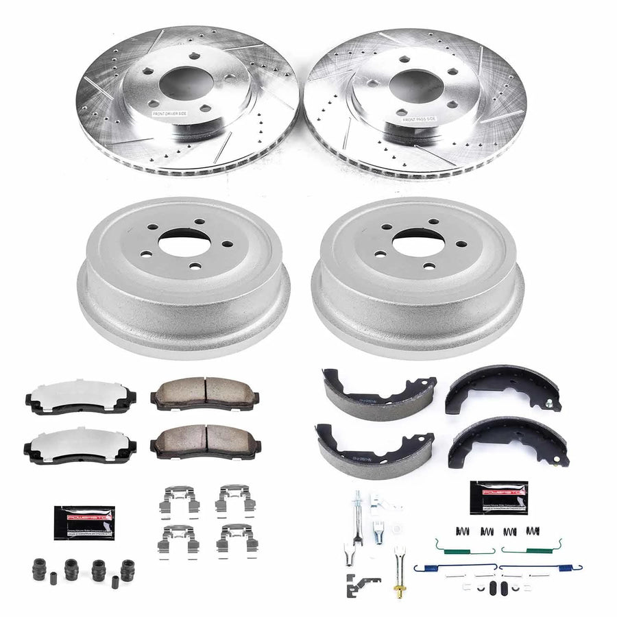 Power Stop Brake Kit Front and Rear For 2005 2006 Chevrolet Equinox 2006 Pontiac Torrent - Truck & Tow Carbon Fiber Ceramic Pads, Drums, & Drilled and Slotted Rotors Replacement, K15218DK-36