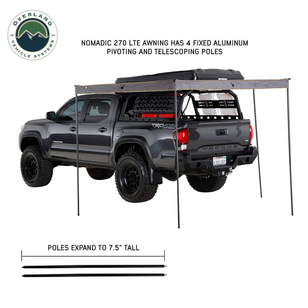Overland Vehicle Systems Nomadic 270 LTE Drivers Side Awning | Dark Gray | Includes Black Travel Cover | 19679907