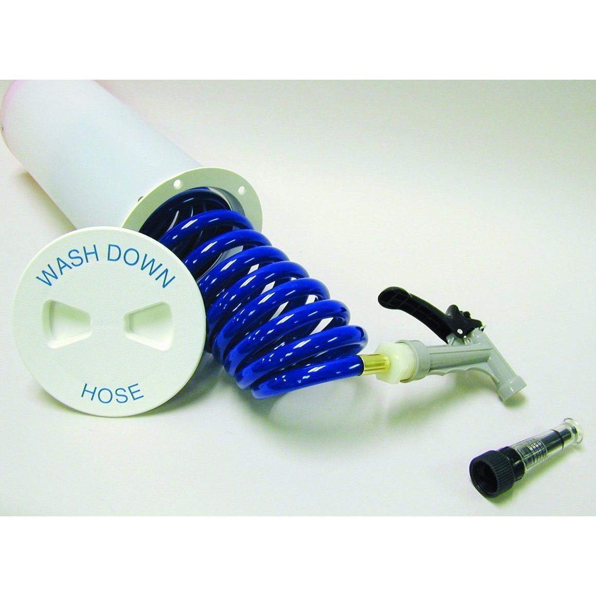 Washdown Station TH Marine - White Deck Plate - Blue Hose - Straight Nozzle (WDSB-2-C-DP)