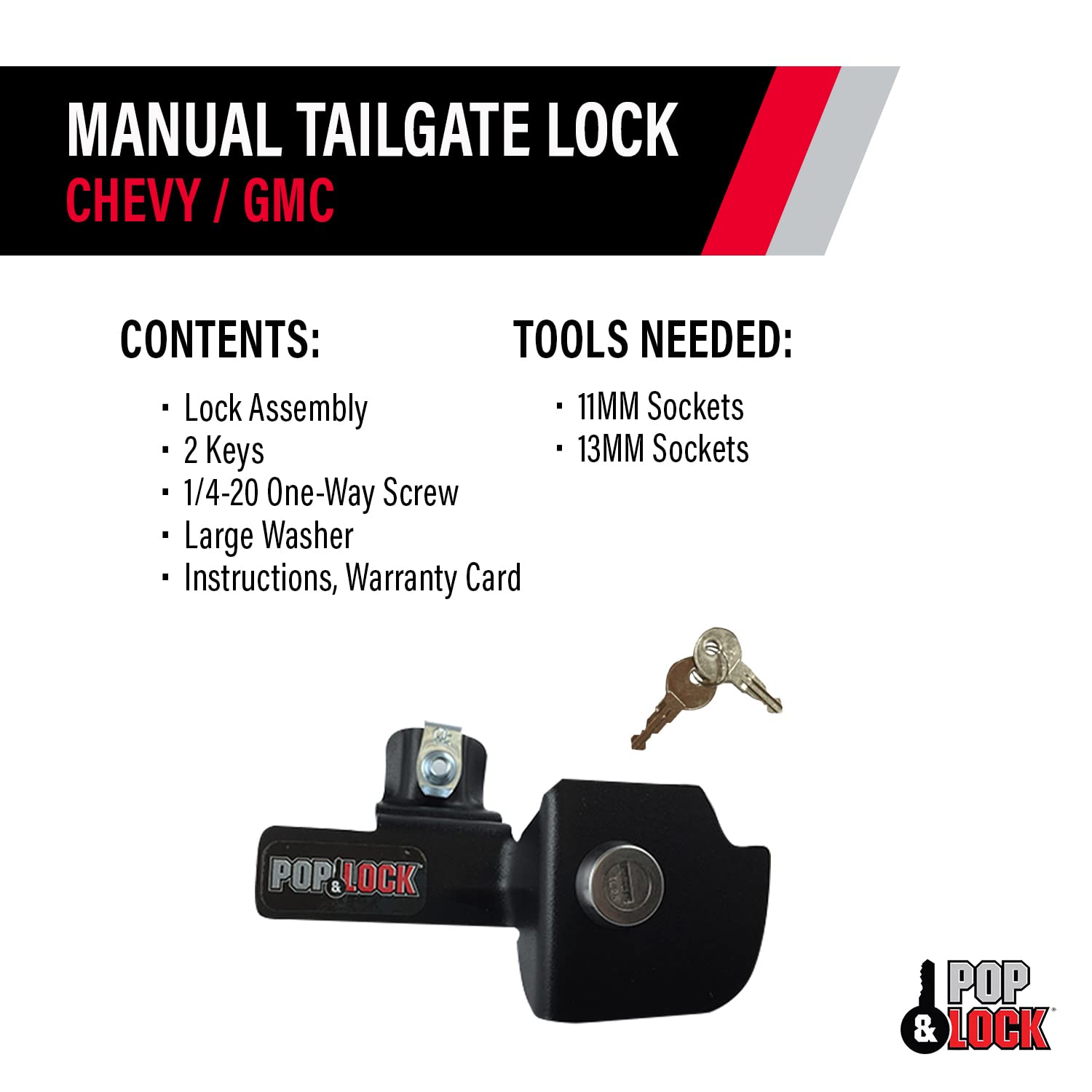 Manual Tailgate Lock – Pop & Lock for Chevy Silverado and GMC Sierra, Fits 1999 to 2007 Models (Black, PL1100)