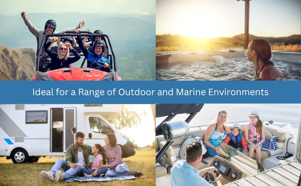 Eco60-4BK PQN Audio 6 inch Ultra Slim Waterproof Marine Speaker for RV, Camper, Cabinet and Golf Carts. Chemical and UV Resistant. Wall and Floor Mount Outdoor Speakers