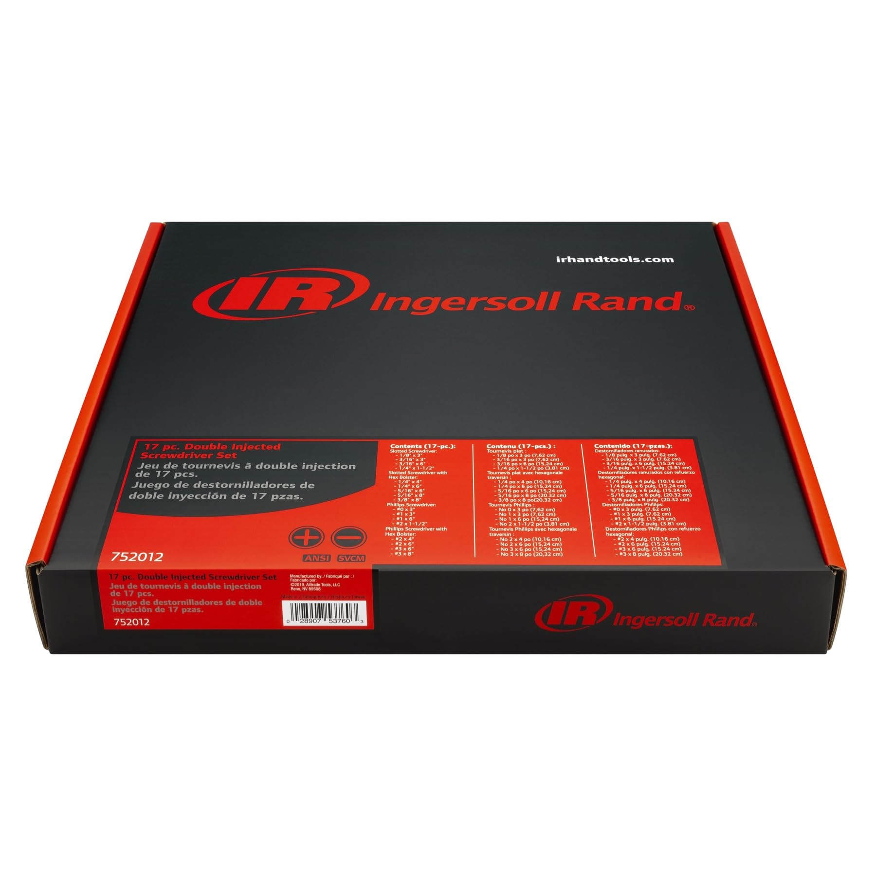 Ingersoll Rand Master 17 Piece Screwdriver Set with EVA Tray, Magnetized Tips, Hex Bolsters, SVCM Alloy Shafts, Soft Grip Handles, Slotted and Phillips - 752012