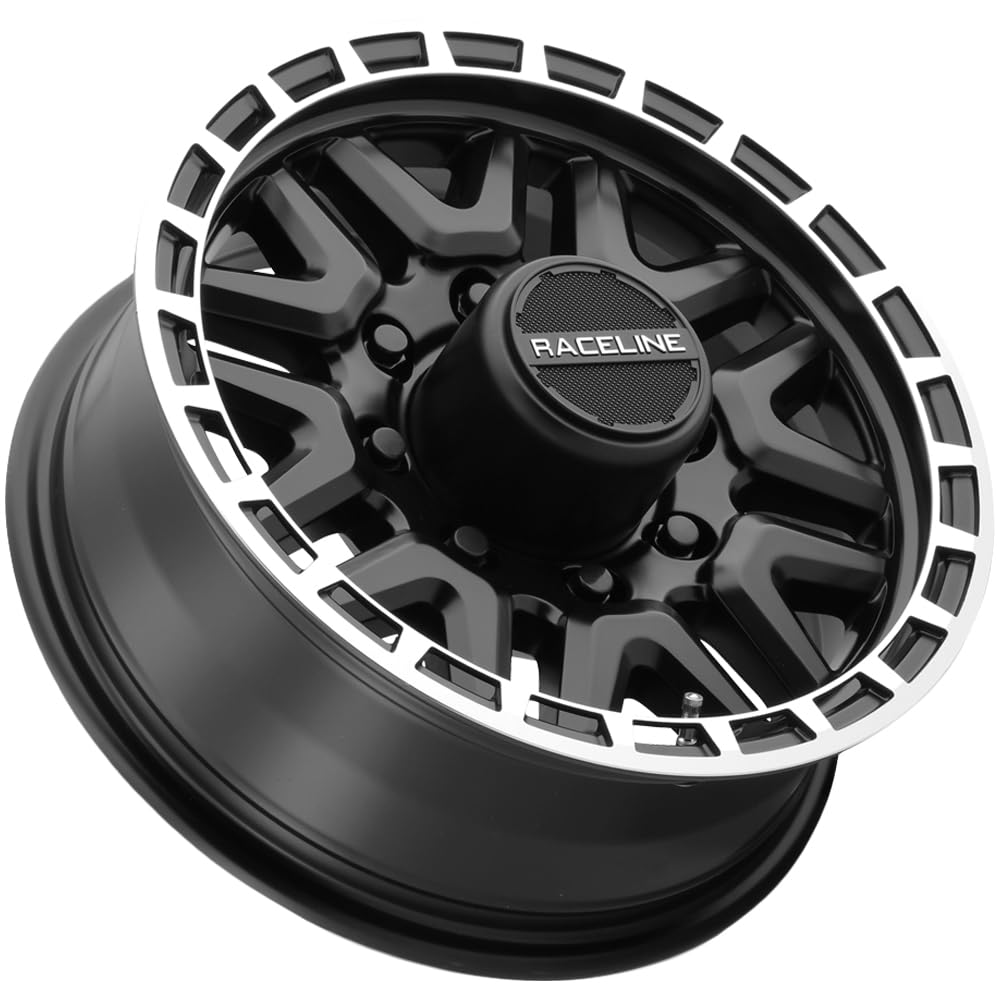 Raceline Aluminum Wheels Trailer 953BM KRANK Black Finish w/Machined Ring 16X6" 8X165.1 Bolt Pattern 0mm Offset/(3.5"B/S), 8 Spoke Design, Utility, Boat Trailer Automotive Wheels