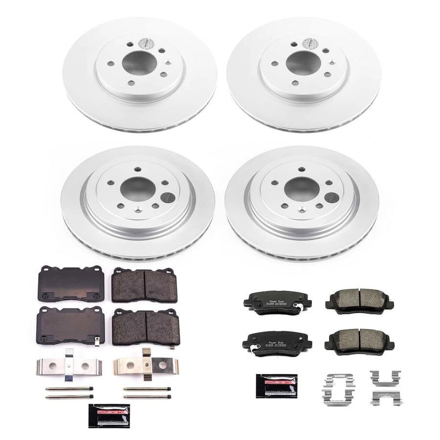 Power Stop Coated Brake Rotor CRK6390 and Ceramic Brake Pads - Front & Rear For Cadillac ATS 2013-2015 [Vehicle Specific]