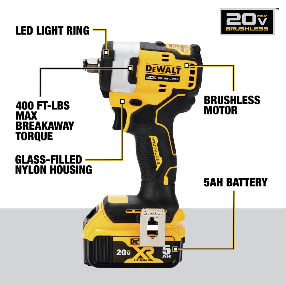 20V MAX* DEWALT DCF911P2 1/2 in. Cordless Impact Wrench with Hog Ring Anvil Kit