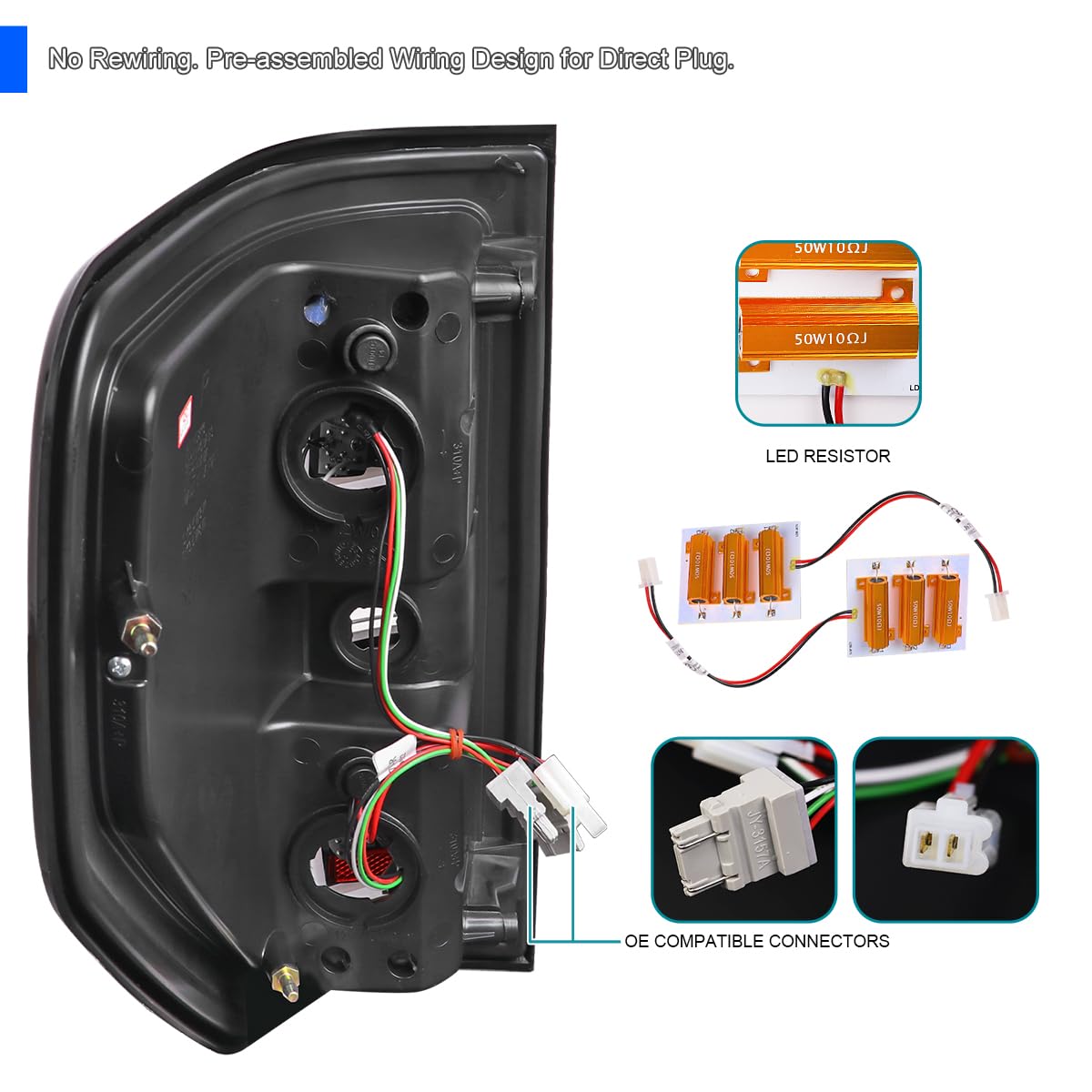 Glossy Black Smoke Tail Lights w/LED Bar SPEC-D TUNING Compatible with 2009-2014 Ford F150, Left + Right Pair Assembly