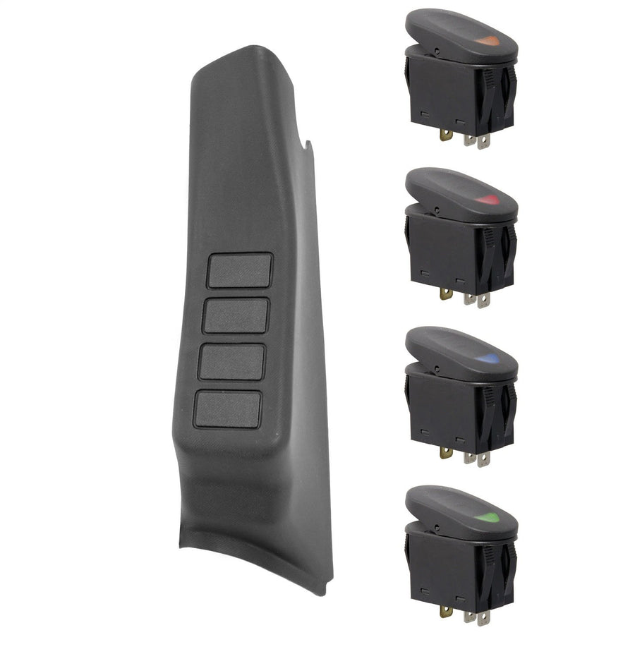 Switch Pod Kit, Rugged Ridge | A-Pillar, 4 Switches, Black, LHD | 17235.96 | Fits 2011-2018 Jeep Wrangler JK