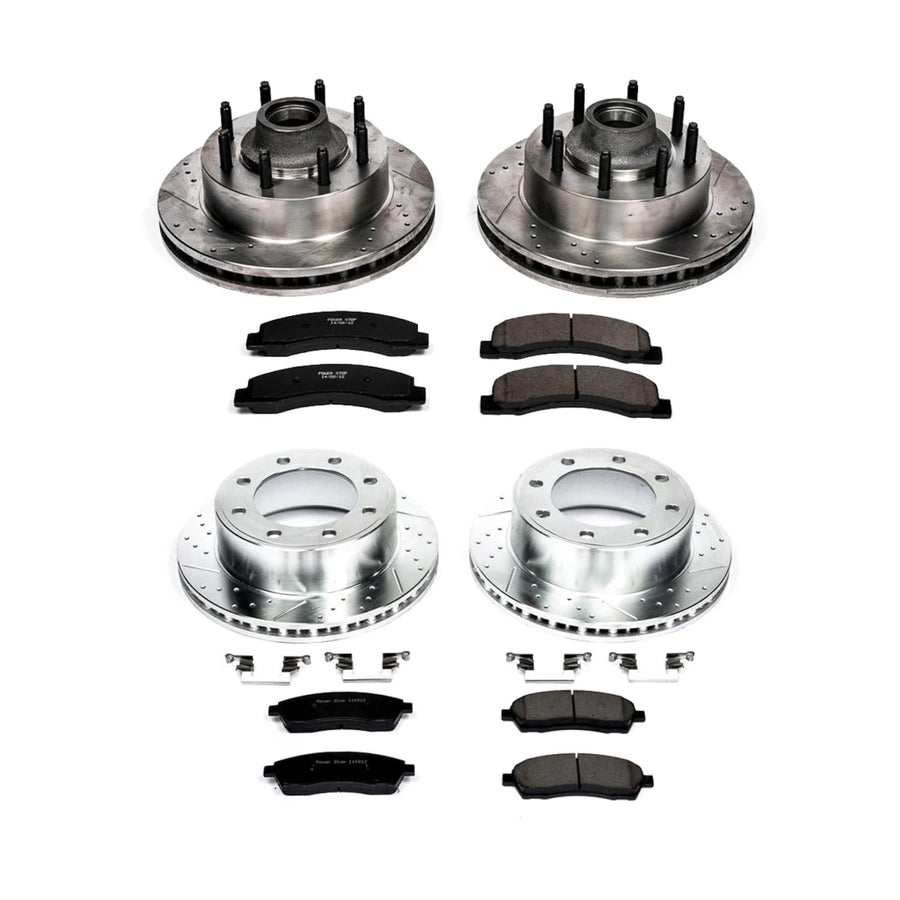 Power Stop K1894 Z23 Carbon Fiber Brake Pads Front and Rear with Drilled & Slotted Brake Rotors Kit For Ford Excursion, Ford F-250 Super Duty, Ford F-350 Super Duty [Model Specific]
