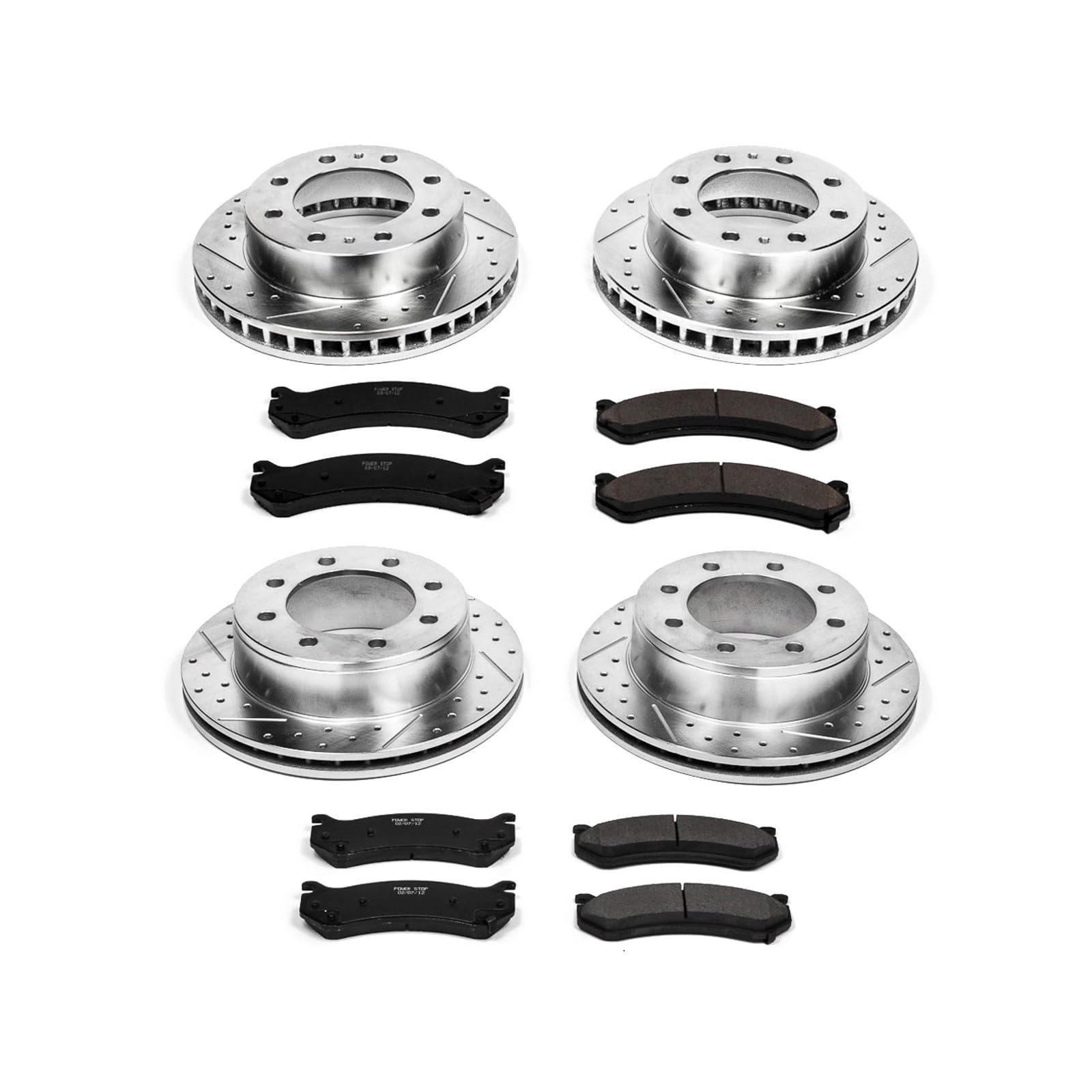 Power Stop K2027 Z23 Carbon Fiber Brake Pads with Front and Rear Drilled & Slotted Brake Rotors Kit