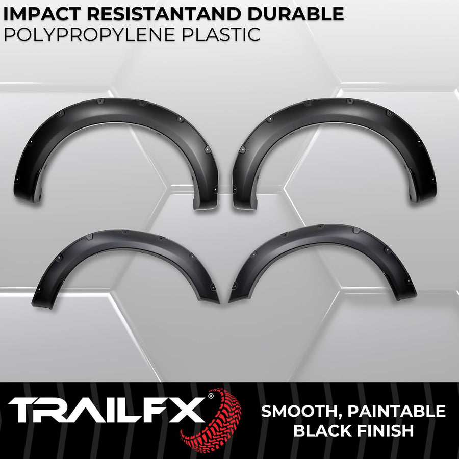TrailFX Pocket Fender Flares Black Plastic Fenders Fits 2023-2025 Ford F-250 Super Duty 2" Tire Coverage Front and Rear 7" and 7.75" Flare Height Set of 4 with Rivets and Hardware TrailFX TFF3008S