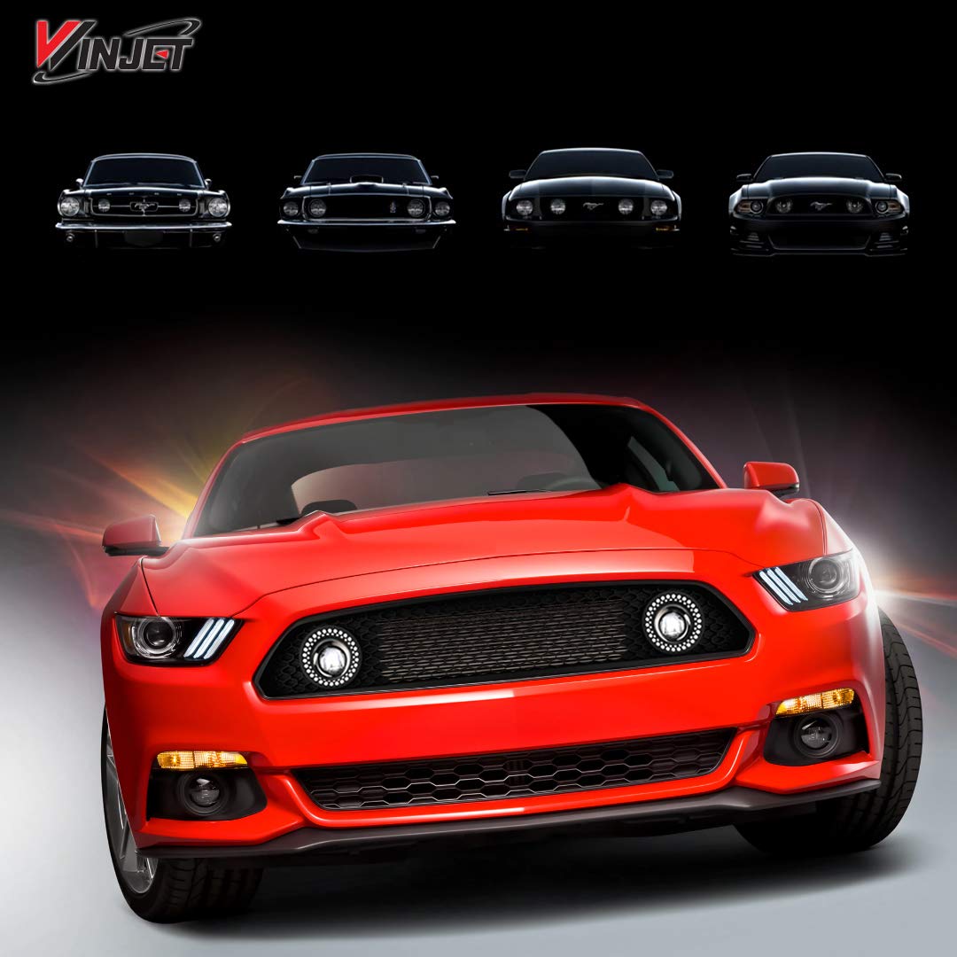 Halo Ring DRL Upper Grille Winjet Compatible with [2015 2016 2017 Ford Mustang S550] with LED Fog Lights