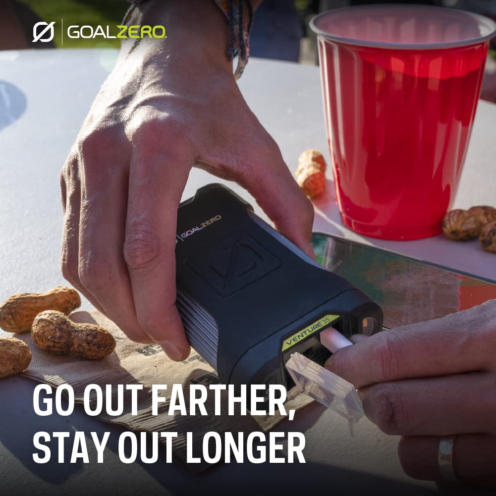 Goal Zero 35 Venture Portable Charger Power Bank 9600mAH 18W USB-C Power Delivery Port 2 USB Outputs IP67 Rating 50 Lumens Flashlight