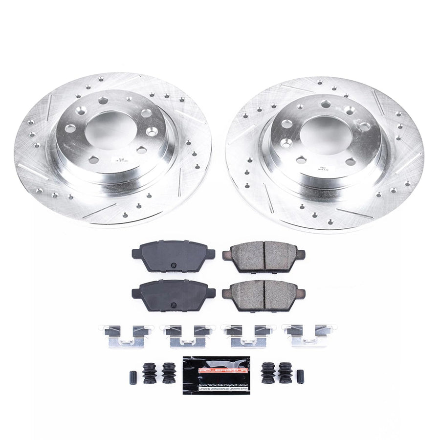 Power Stop K2450 Z23 Rear Carbon Fiber Brake Pads with Drilled & Slotted Brake Rotors Kit For Ford Fusion, Lincoln MKZ, Lincoln Zep, Mazda 6, Mercury Milan [Model Specific]