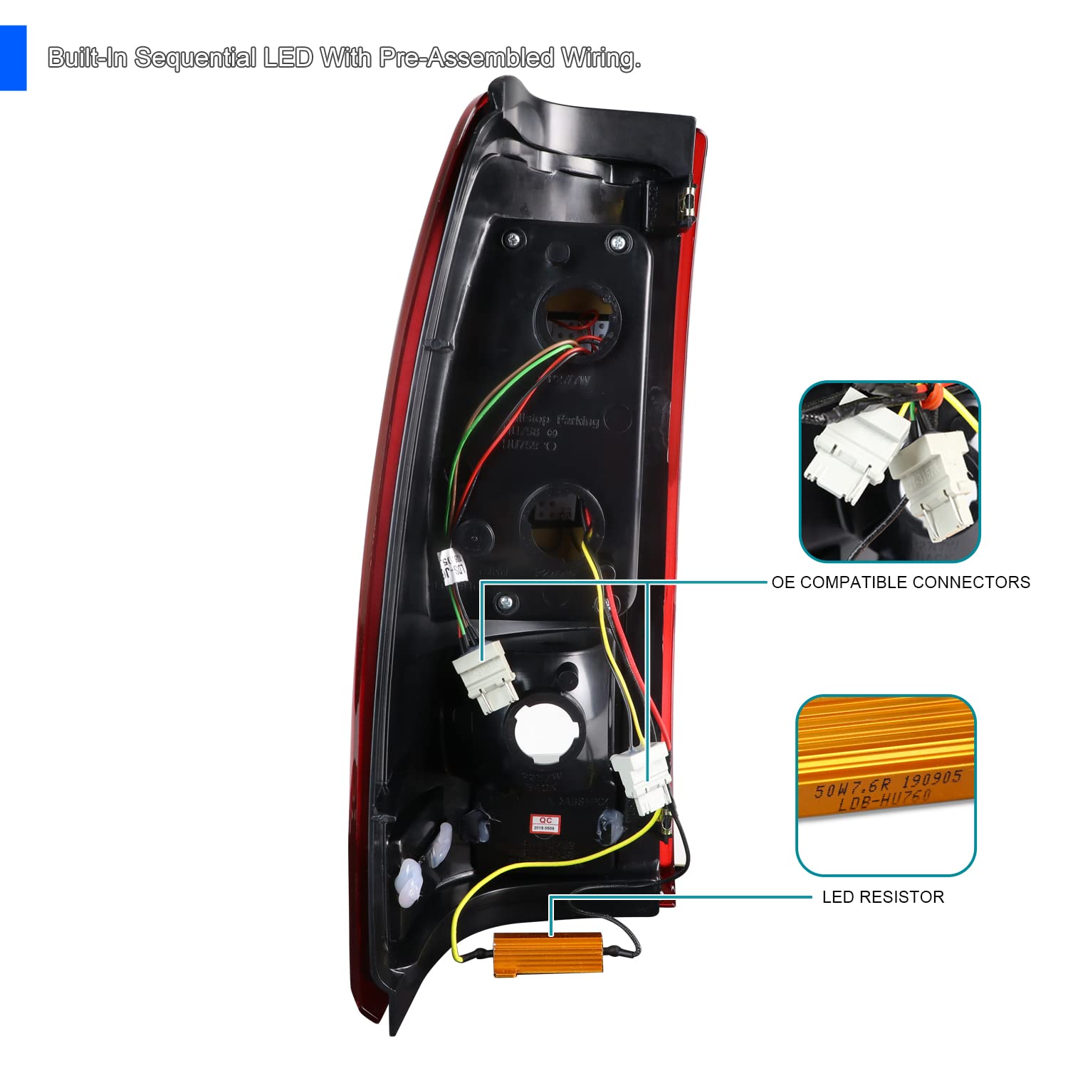 Red LED Bar Tail Lights SPEC-D TUNING Compatible with 1999-2002 Chevy Silverado GMC Sierra 1500/2500/3500 Models, Left + Right Pair Assembly